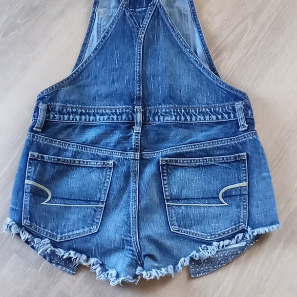 American Eagle Outfitters AEO Shortalls Blue Denim Handkerchief Pockets - Picture 3 of 10